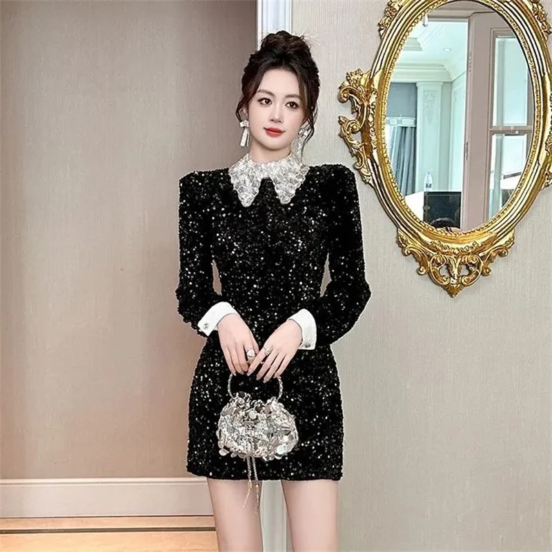 

Y2K Autumn Winter Mid-Long Dress 2025 New Doll Collar Thicken Women's Clothes Pullover Solid Color Fashion Female A Word Skirt