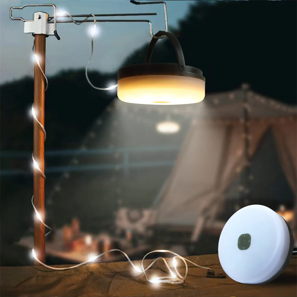 Solar Camping String Lights Outdoor Portable Camping Lamp USB Rechargeable Camping Tent Lantern Emergency Power Bank for Hiking