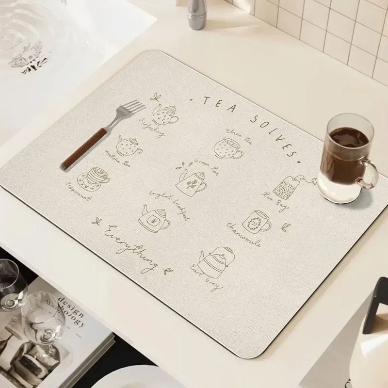 Simplified Drawing Household Kitchen Coffee Machine Drain Pad, Heat Insulation and Water Absorption Pad, Sink Anti Slip Pad