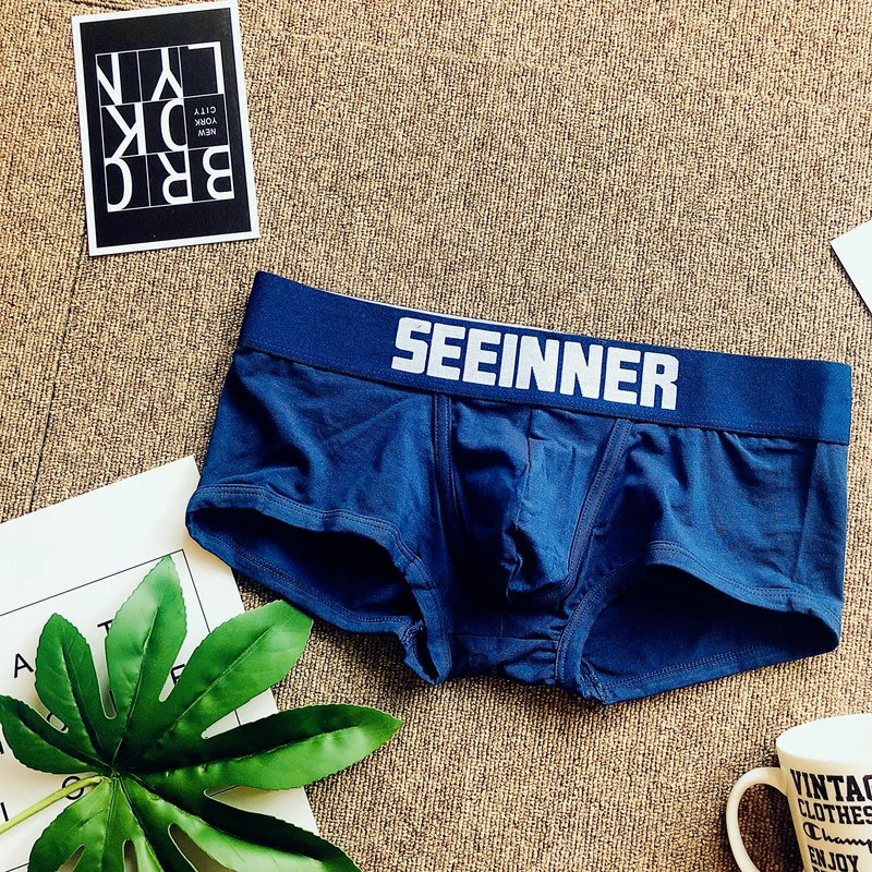 Tide menโs underwear cotton low waist sexy boyshort youth solid color comfortable sports boxers white underwear.