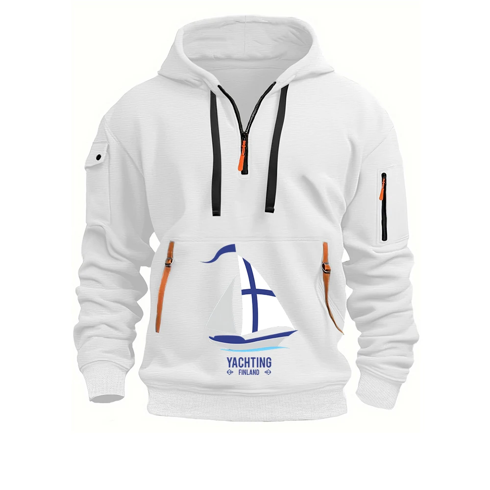 Finland Yachting Graphic The new men's half-zip pullover is suitable for spring and autumn and features a fashionable hoodies