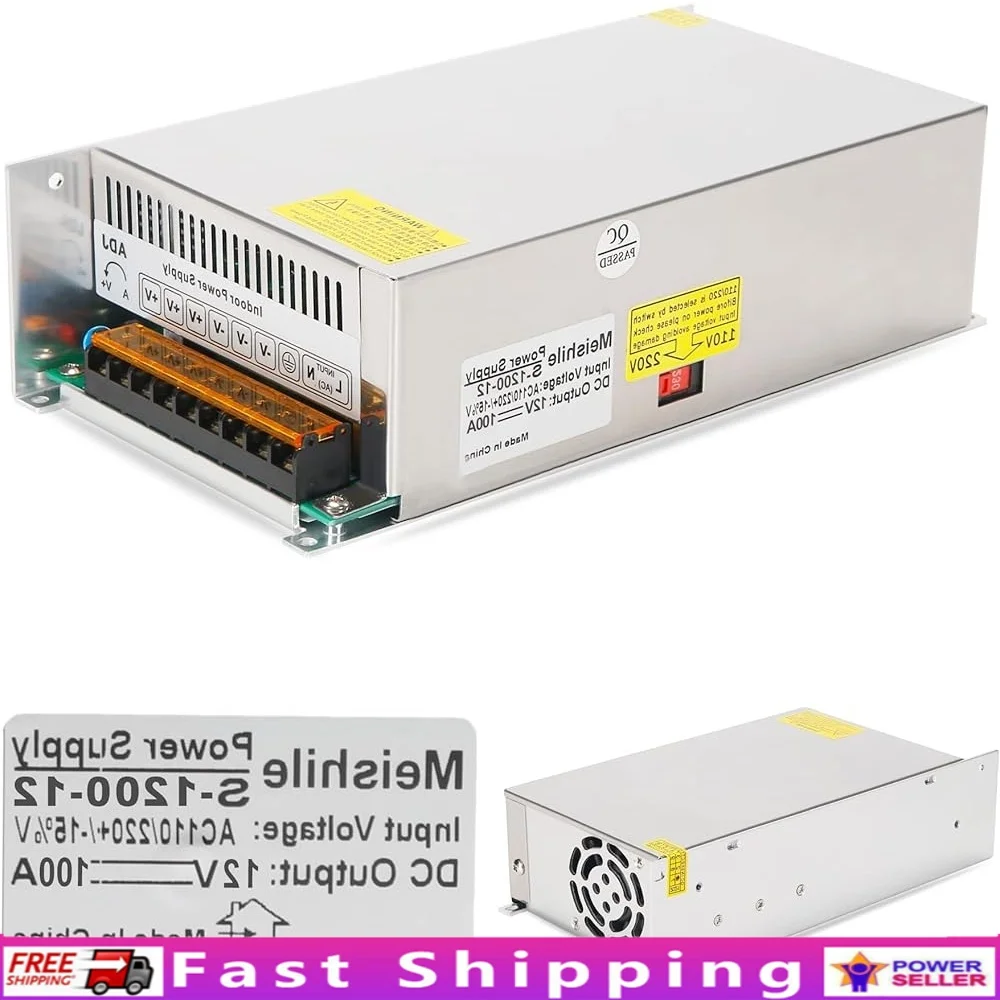 

12V 100A DC Power Supply Adapter 1200W AC to DC Transformer Motors LED Strip CCTV Security Devices