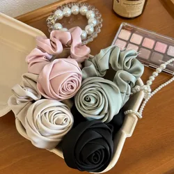 Korean Fashion Rose Flower Elastic Hair Bands Elegant Elastic Hair Rope Ponytail Holders Headband Hair Accessories