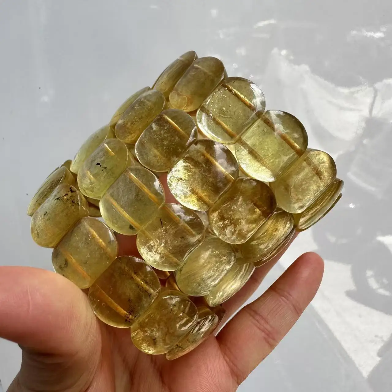 New Natural Golden Lepidolite Elastic Cord Stone Bangle Bracelet Charm For Couple Gift Gem Stone Jewelry Making Design Wholesale
