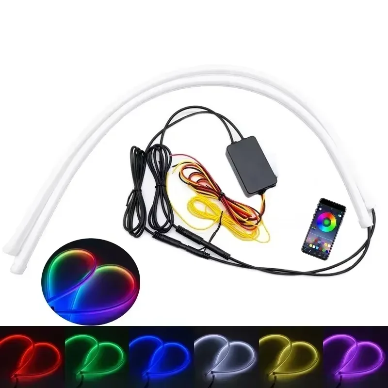 12V DRL Car LED Daytime Running Light APP Control Flexible RGB Symphony Flowing Turn Signal Strip Headlight Decorative Lamp