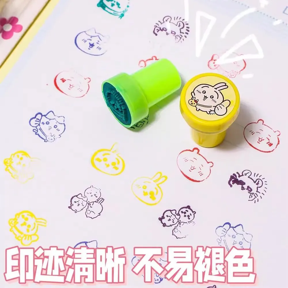 상자에 10Pcs 만화 Chiikawa Hachi Usagi 다채로운 어린이 컬러 씰 학생 보상 스탬프 편지지 아이 장난감 선물