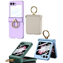 Luxury Ring Lightweight Ultra Thin Hinge Case For Samsung Galaxy Z Flip 6 5 Built-in Screen Protector Rotating Shaft Cover