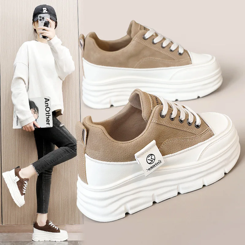 Women Platform Shoes Spring/Autumn Outdoor Comfortable Lace Up Heightened Thick Sole Sneakers Versatile Student Skateboard Shoes