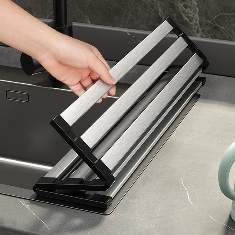 kitchen sink rack cover plate household stainless steel tableware folding drain rack