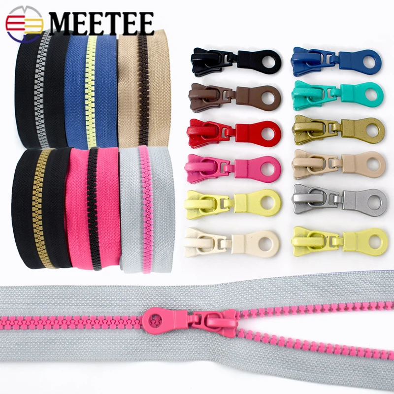 1/2/3/4/5Yards Meetee 5# Resin Zippers Tape with Zipper Slider Down Jacket Zip Puller Decor Cabbage Zips Coil Long Chain Sewing