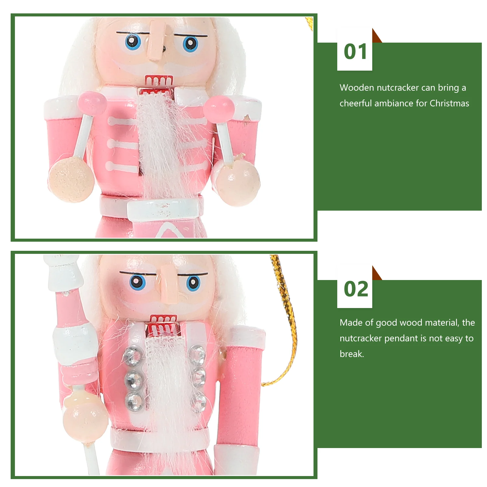 4 Pcs Christmas Dining Table Decor Nutcracker Pendant Wood Xmas Nutcrackers Mini Garden Soldier Pink