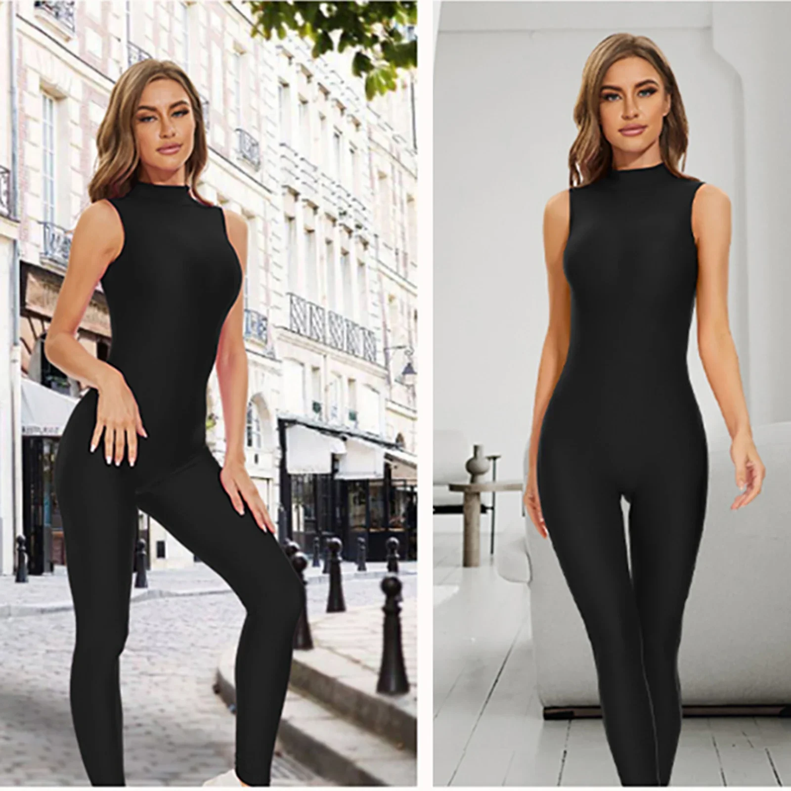 Aoylisey Vrouwen Mouwloze Coltrui Unitard Spandex Plus Size Workout Yoga Jumpsuits Balletdans Bodysuits Mannen Podium Kostuums