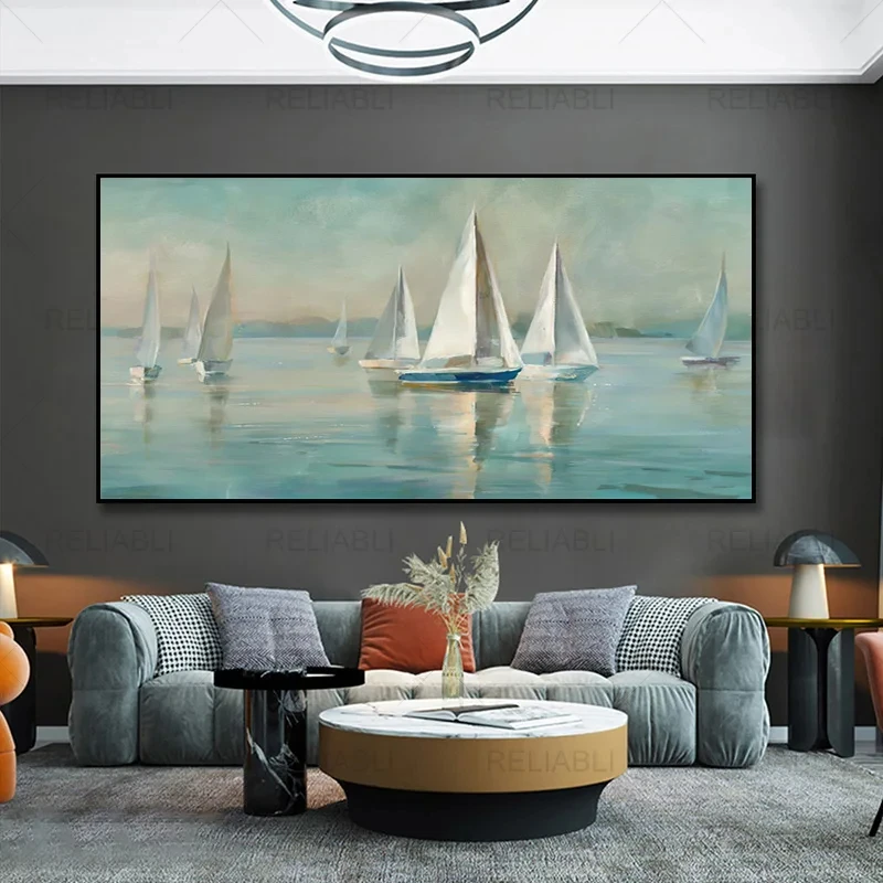 Abstract Colorful Sail Boat Oil Painting on Canvas Painting Poster And Print Wall Art  for Living Room No Frame