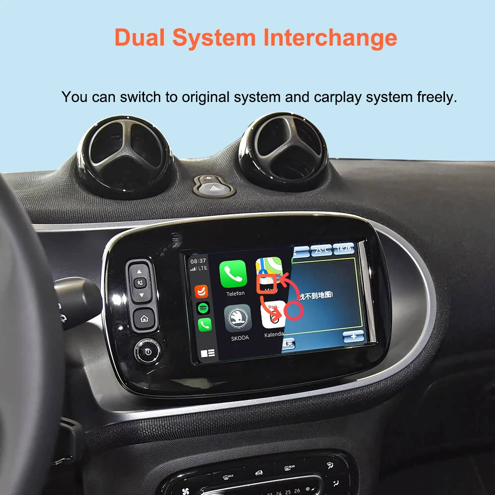 Bonroad Wireless Carplay Android Auto Nachrüstsätze für Mercedes Benz Smart 453 Fortwo Forfour 2016-2019 Interface Mirror Link – Detail 7
