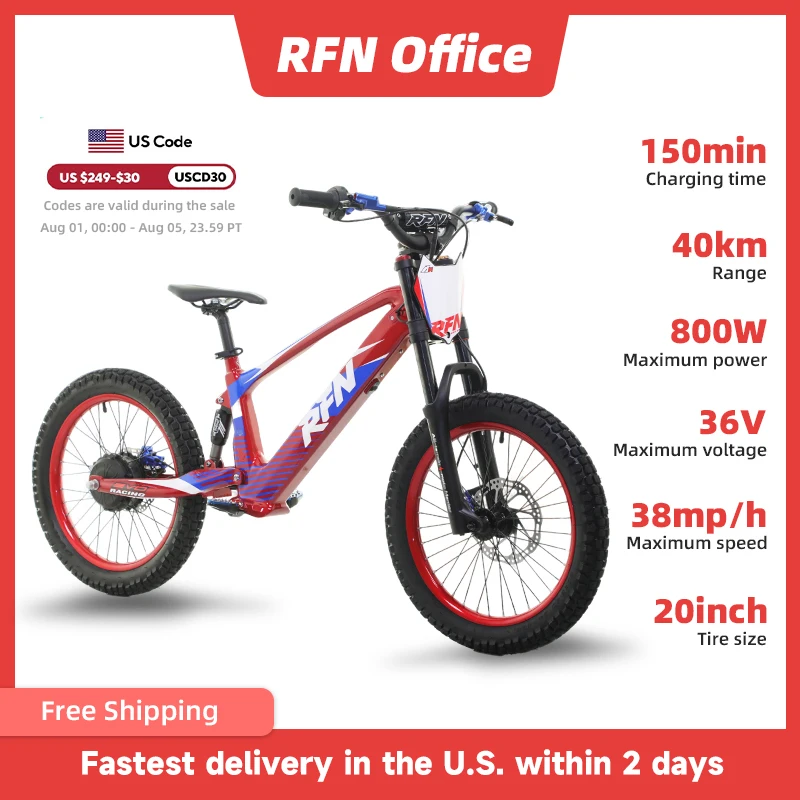 RFN Racing 18 Electric Dirt Bike – 36V 3-Speed Stunt & Jump Bike with Lightweight Aluminum Frame – For Ages 14+