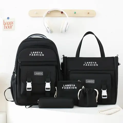 5Pcs/set New Mori Korean Version Harajuku Student Schoolbag High School Student Female Large Capacity Backpack Fashion Casual