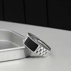New Latest Crystal Black Rectangle Ring Male Wedding Finger Accessories Classic Square Ring Men Jewelry Adjustable