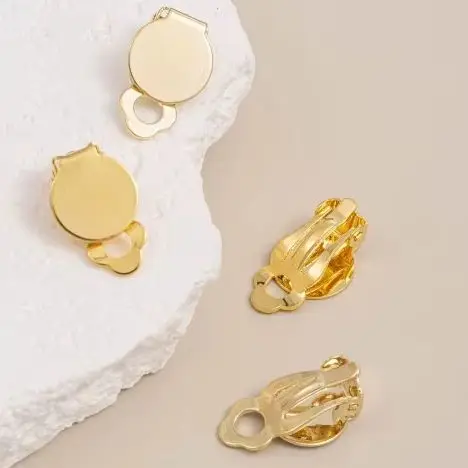 

1Pair 14K Gold-Plated Patch Ear Clips 18K Gold-Plated Earring Accessories No Ear Holes Required DIY Handcrafted Earring Material
