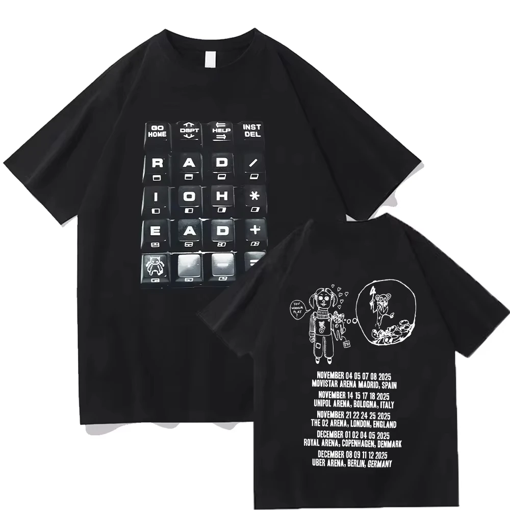 Radiohead 2025 Black Tour T-shirt Fashion Rock Band T Shirt Men's Women Cotton Loose Tops Streetwear Summer Short Sleeve Clothes