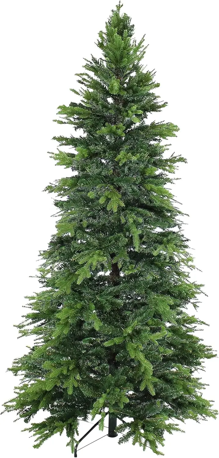 

7ft Stately and Slim Artificial Christmas Tree - Unlit Green Christmas Tree with Hinged Branches - with Foldable Metal S