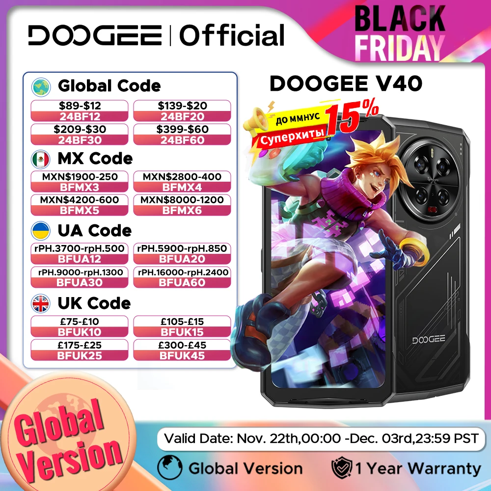 الإصدار العالمي DOOGEE V40 5G هاتف متين 32GB 512GB MTK البعد 7300 6.78 "2.4K شاشة فائقة الوضوح 108MP Al كاميرا 8680mAh