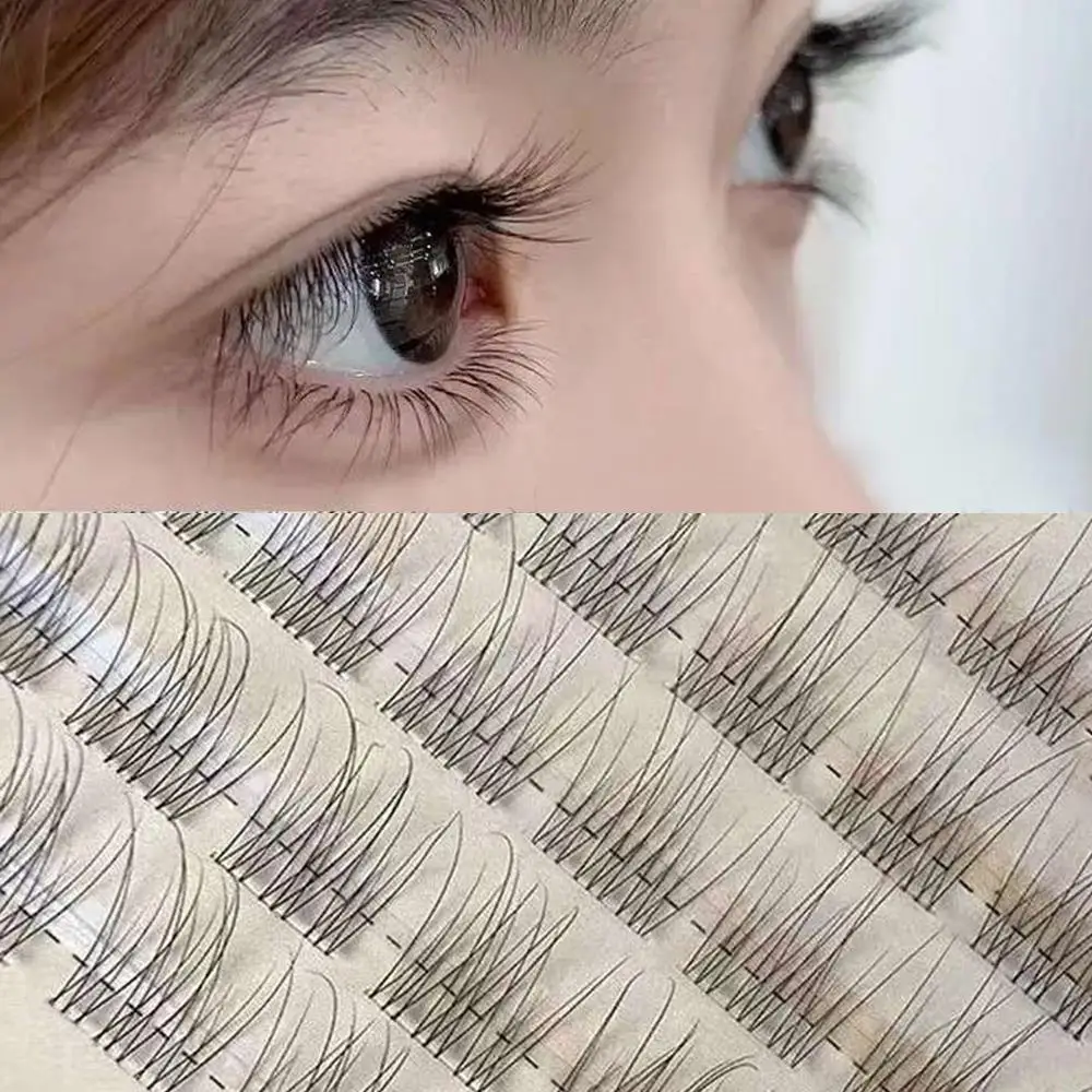Pestañas postizas autoadhesivas para mujer, extensión de pestañas segmentadas, gruesas naturales, sin banda de tallo, belleza DIY, pestañas sin eliminación