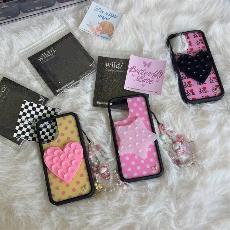 Wildflower Love Sucker Sucking Disc Strawberry Phone Case For iPhone 18 17 16 15 14 13 Pro Max Star Suction Cup Stickers Cover