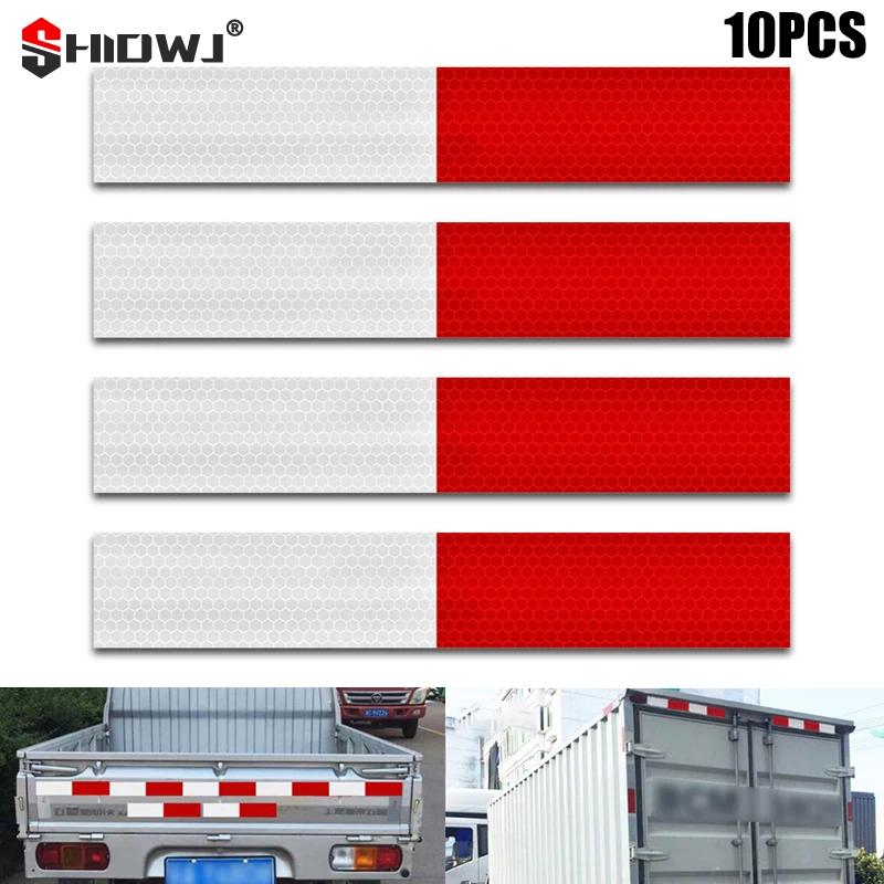 10Pcs 30*4.5cm Car Truck Reflective Safety Tape Waterproof Night Warning Light Trailer Reflector Sticker