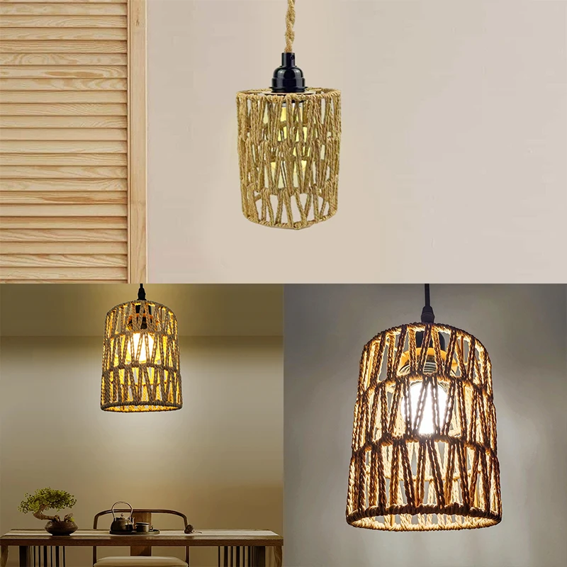 Styl boho, ręcznie tkana lampa sufitowa do domu, tkana, rattanowa lampa wisząca 11.5*15cm klosz do lampy wisząca