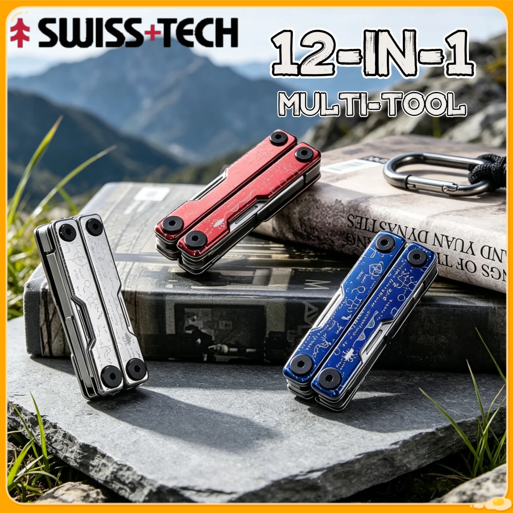SWISS TECH 12 In 1 Multitool Scissors EDC Portable Outdoor Camping Survival Equipment Multi-function Tool Gifts for Men