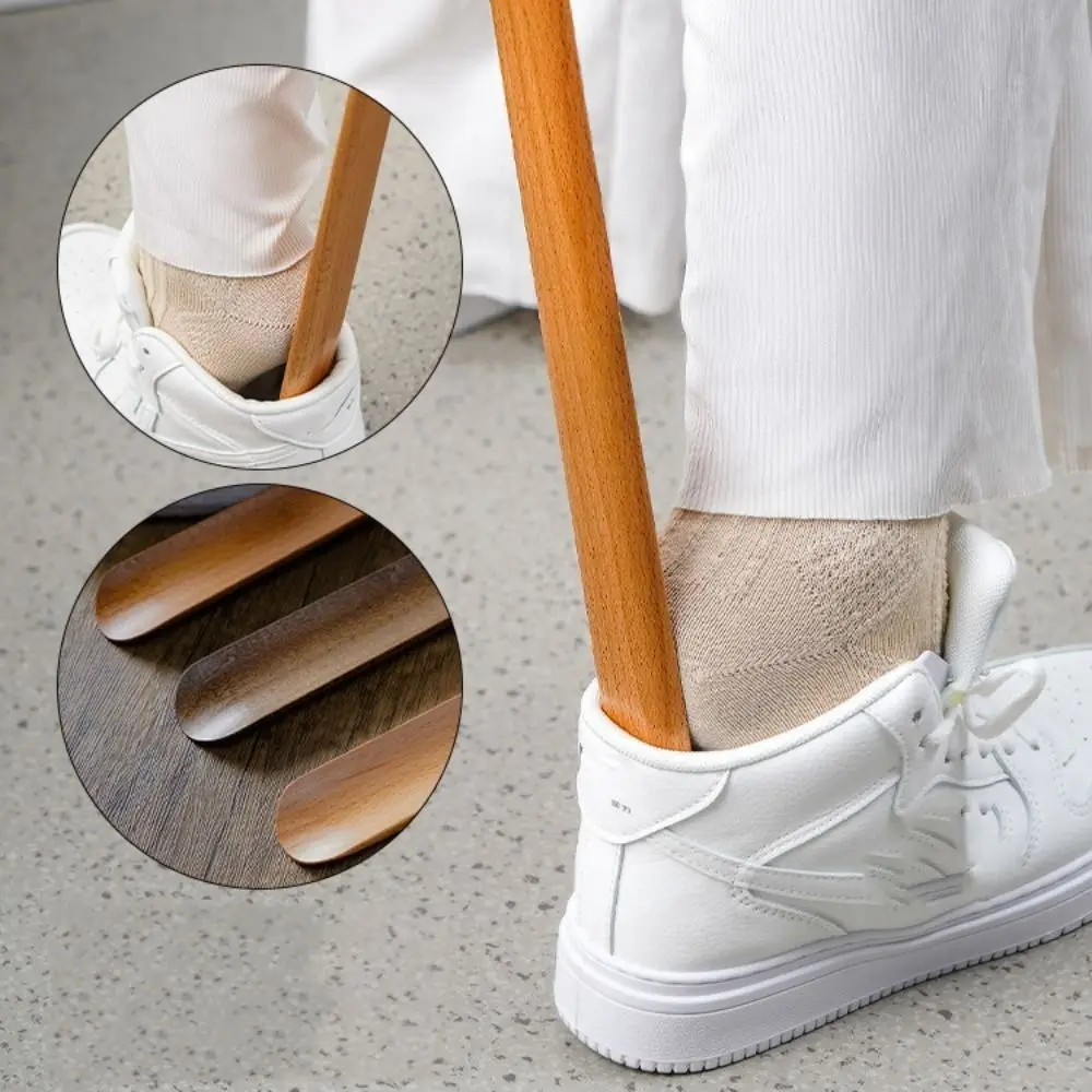 Useful 30/55cm Magnetic Shoehorn Flexible Wooden Handle Shoe Puller No-Bend Lazy Shoe Horn for Elderly, Pregnant Women