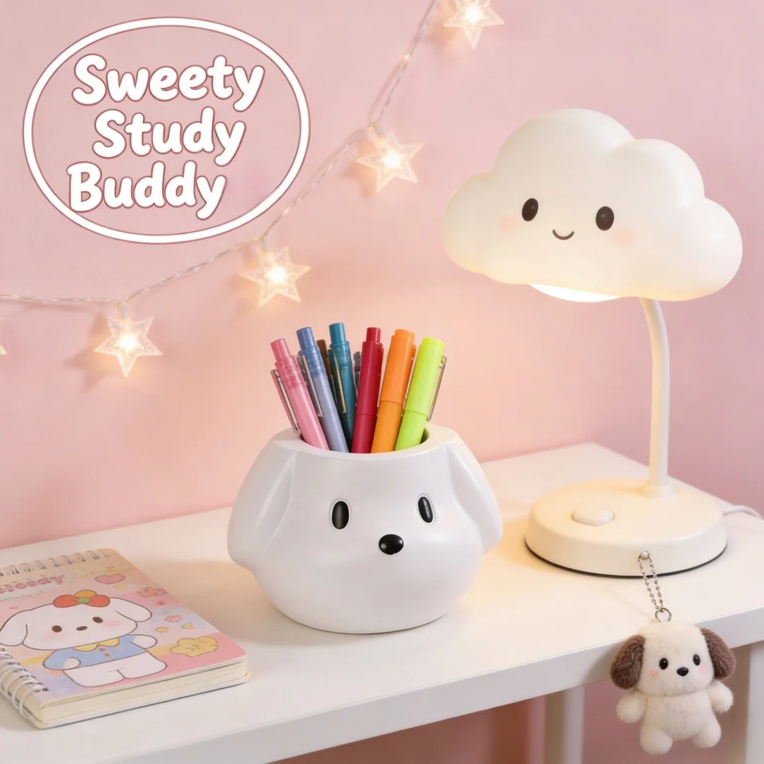 

Cute Dog Pen Holder Desk Organizer Cartoon Puppy Design For Stationery Brushes Cosmetics Storage Box Desktop Ornament