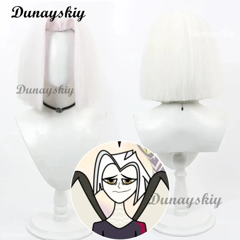 Hazbin-Peluca deúd de Ángel para mujer, disfraz de Cosplay, peluca de Hotel, Halo deúd, zapatos de mujer, Carnaval de Halloween, fiesta de lujo, Cosplay