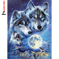 Huacan Diy Diamond Mosaic Animal Wolf Home Rhinestones Decoration Full Square Round Drill Painting Moon Gift Craft Kit