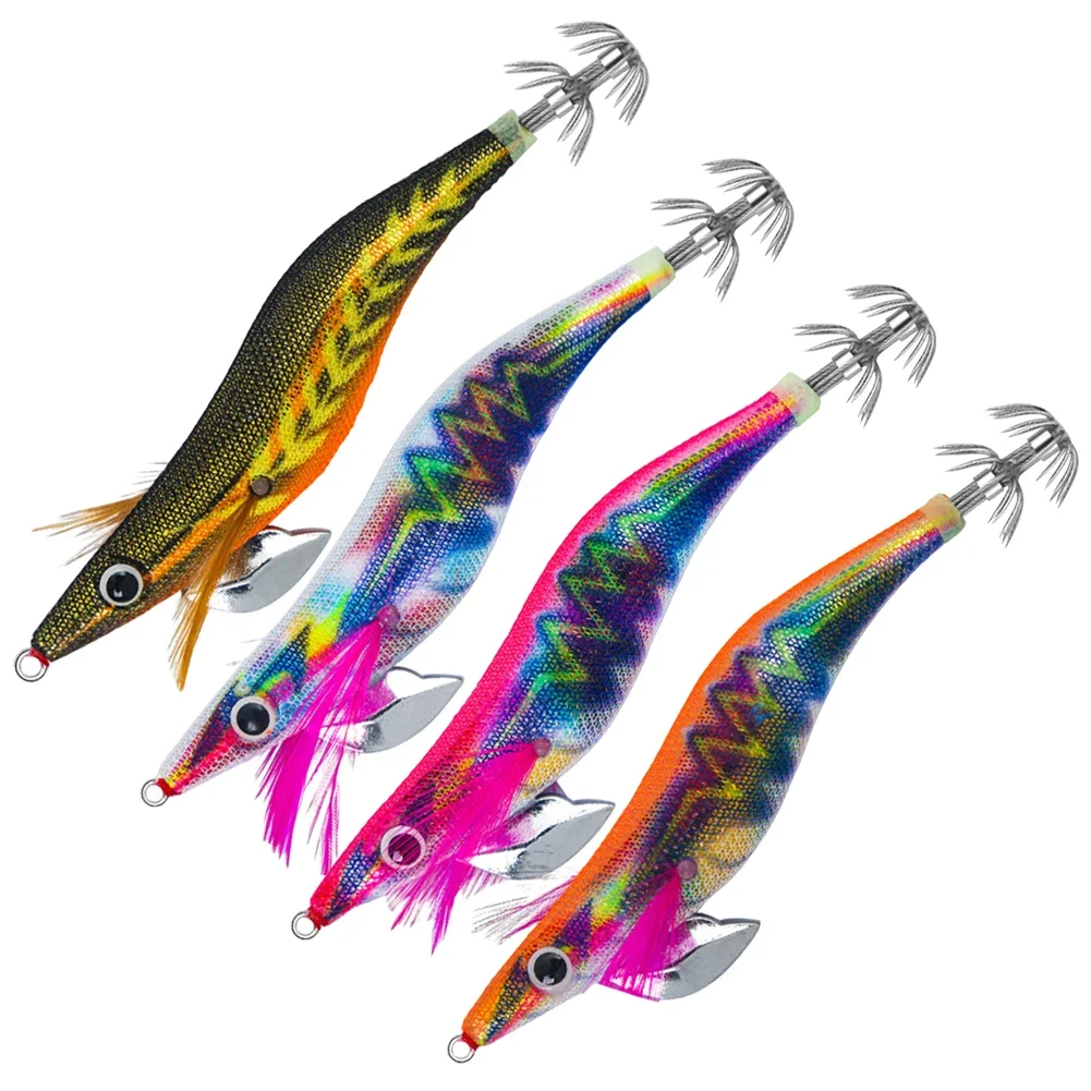 1-30PCS Artificial Fishing Lures 19g/13cm Luminous Squid Jig Fishing Wood Shrimp Lure Squid Cuttlefish Jigs Lures Squid Jig Hook