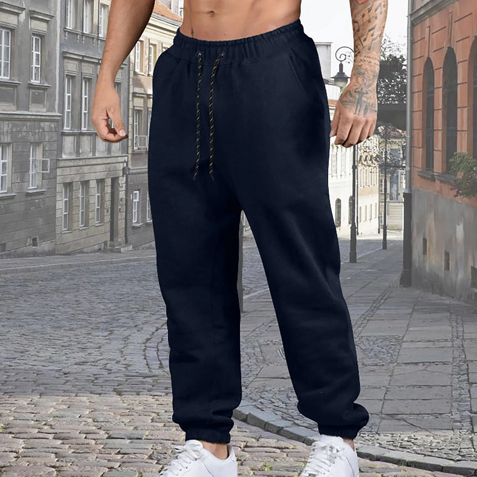 

Men's Fashion Solid Colour Trousers Men's Fitness Sports Leggings Breathable Casual Mid-Waist Drawstring Elastic Sweatpants