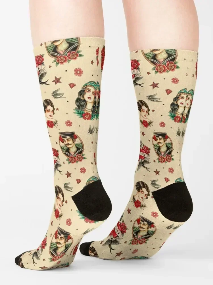 وشم المدرسة القديمة 02. جوارب بيج هدايا برباط لامع جوارب أطفال رائعة للنساء