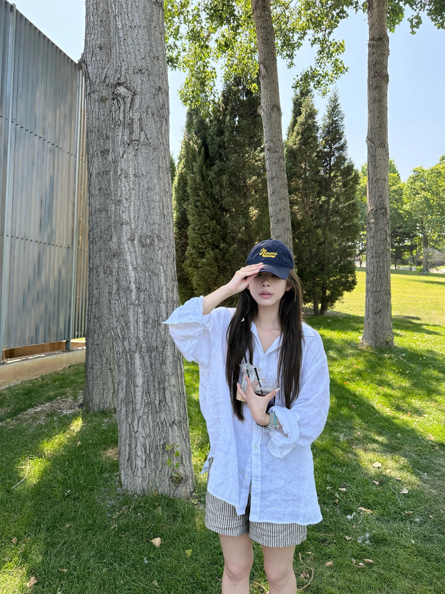 

Loose Fit Linen White irt EEWEN LA MODE Casual Sle Long Sve Collar UV Protection Thin Fabric ex Pure Color