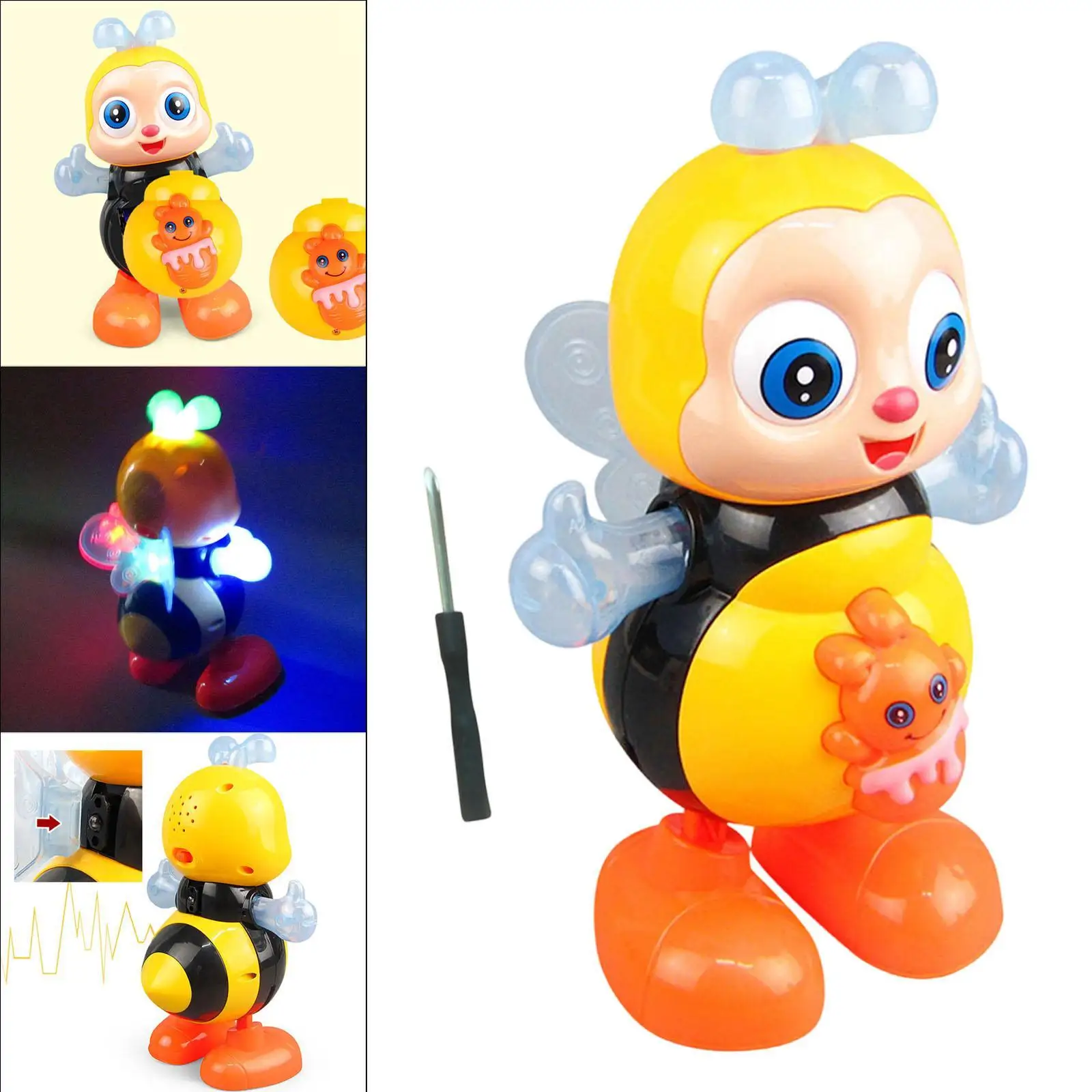 لعبة النحل الراقصة الإلكترونية على شكل حيوانات كرتونية، متعة نشاط للأطفال، مع موسيقى وأضواء لعبة النحل الموسيقية الكهربائية لوقت اللعب في المنزل #4