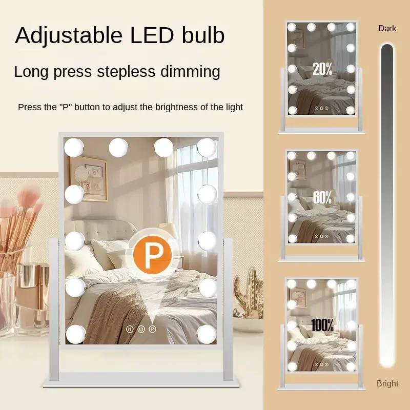 مرآة فانيتي مع أضواء مرآة مكياج هوليوود مع 9 لمبات LED 3 ألوان إضاءة 360 درجة ° دوران لغرفة الملابس وغرفة النوم #6