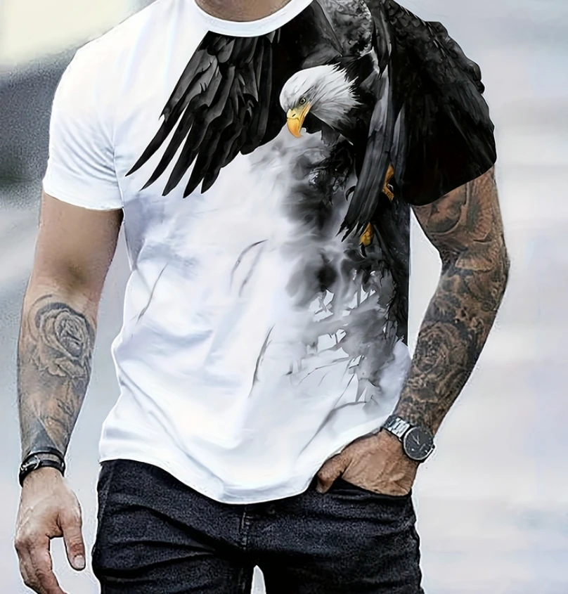 Men's Summer Fashion T-shirt Eagle 3D Printed Short sleeved T-shirt Summer Outdoor Leisure Quick drying Breathable T-shirt image 5