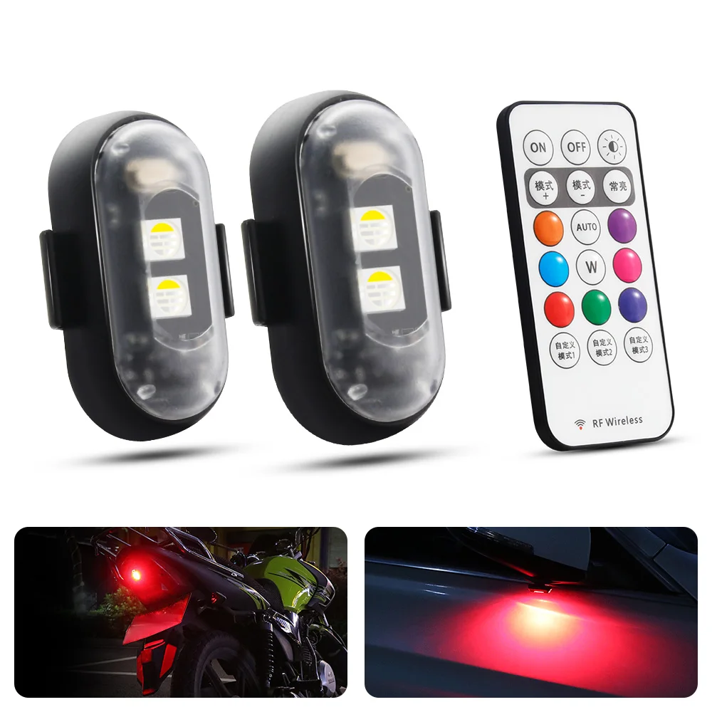 RGB Universal Led Aircraft Strobe Lights Motorcycle Anti-collision Warning Light USB Charging 7 Colors Turn Signal Indicator