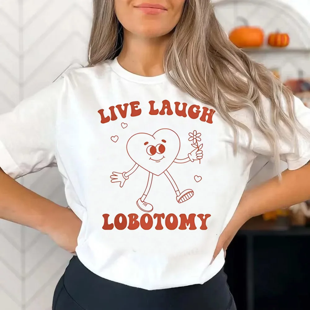 Live Laugh t-shirt girl Pastel anime korean clothes Pop Culture University tshirt 80s Grunge Gothic Breathable korean clothes