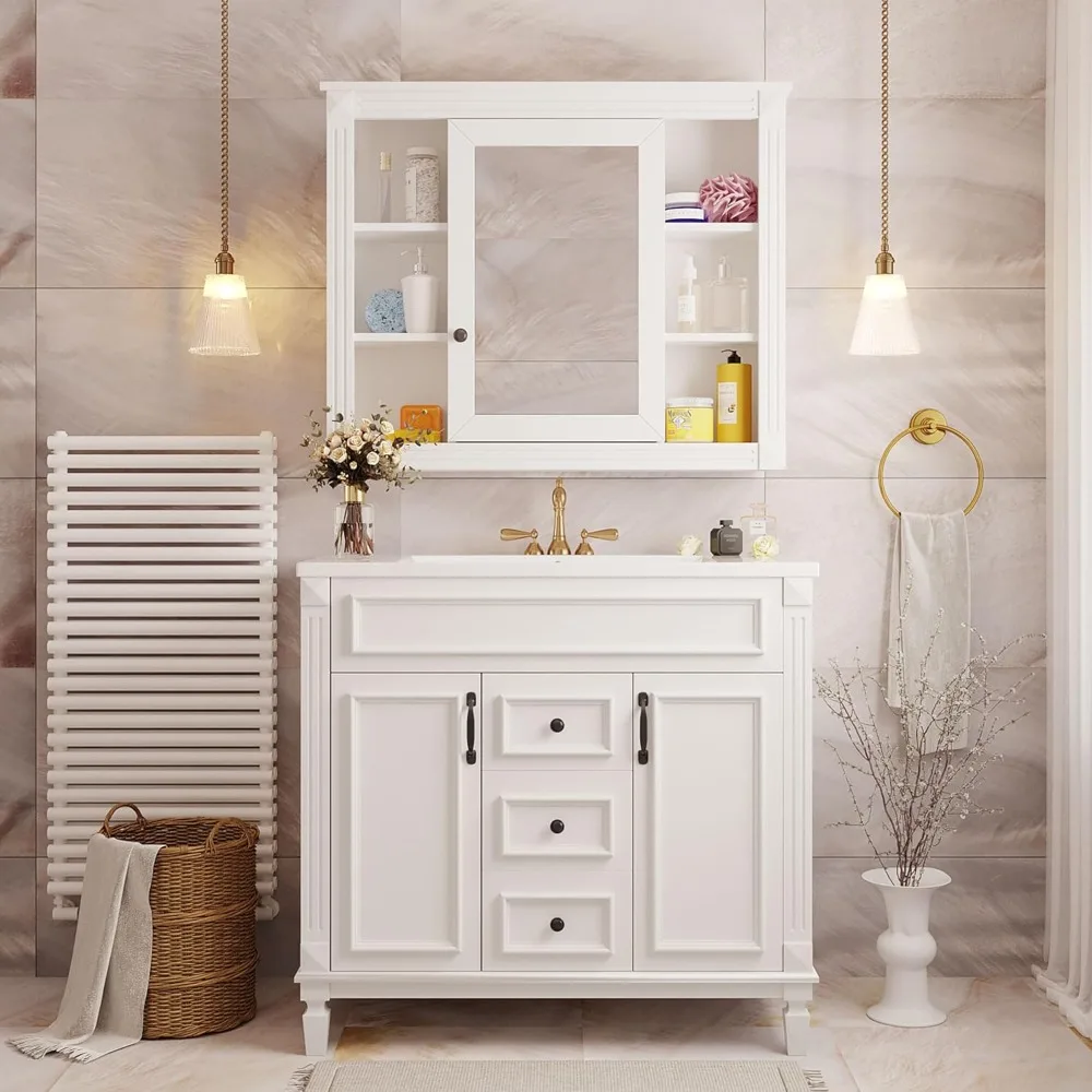 36 Inch Bathroom Vanity with Overhead Sink, Modern Bathroom Storage Cabinet with 2 Soft Close Doors and 2 Drawers