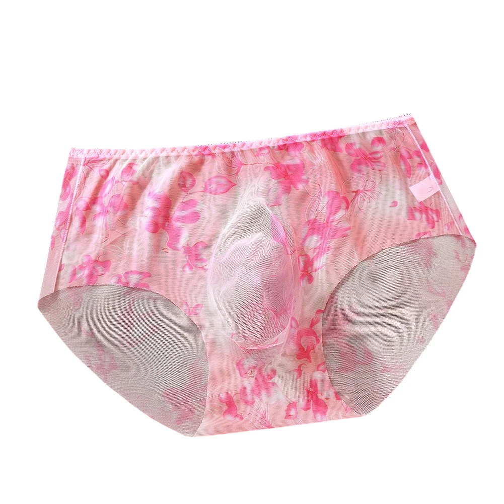 Men's Thin Mesh Briefs Underwear Gay Sissy 3D Bulge Pouch Lingerie Print See Through Underpants Sissy Extreme Panties Fashion