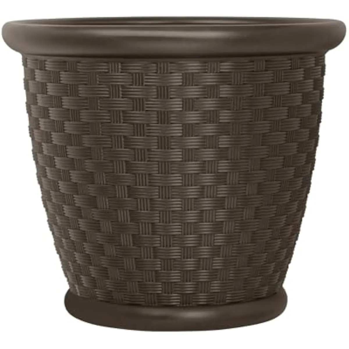 Resin Wicker Planter with Drainage Hole for Indoor Outdoor Use Modern Brown Design Moisture Retaining Breathable Structure Durable