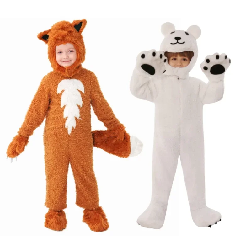 

Costume de cosplay ours blanc renard pour enfants, fête sur le thème des animaux, combinaison pour enfants avec casquettes