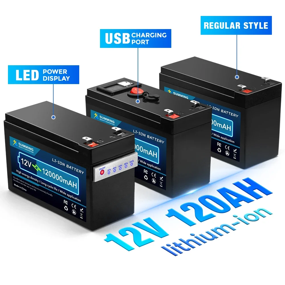 

Portable 12V 120Ah Rechargeable Lithium Battery Built-in BMS for Outdoor Camping Fishing RV Marine Trolling Motor Fishfinder