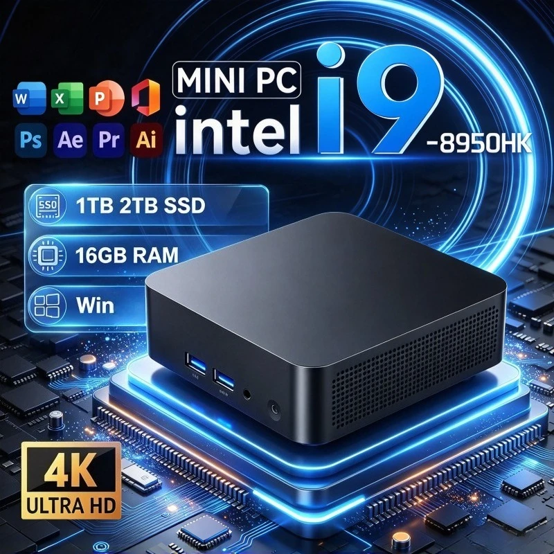 Portable Intel Core I9 8950HK Mini PC Computer 16GB RAM 1TB 2TB SSD Gaming Computer WiFi 6 BT5.2 Mini Desktop PC