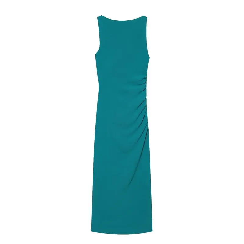 Gold Edged Sleeveless round Neck Pleated Dress New Spring Summer Women's Fashion City Commute Daily Wear Straight Cut Dress